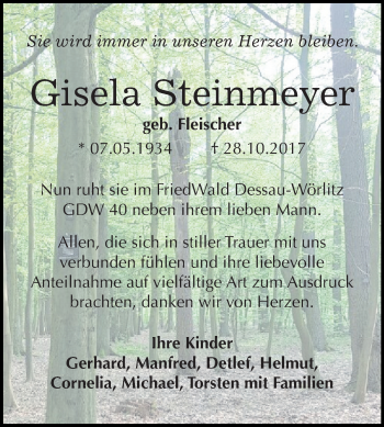Traueranzeige von Gisela Steinmeyer von Mitteldeutsche Zeitung