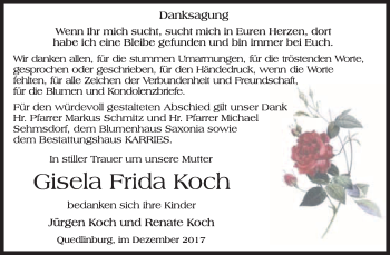 Traueranzeige von Gisela Frida Koch von WVG - Wochenspiegel Quedlinburg
