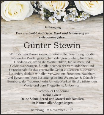 Traueranzeige von Günter Stewin von Super Sonntag Bernburg