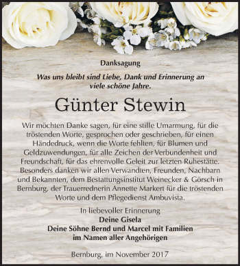 Traueranzeige von Günter Stewin von Mitteldeutsche Zeitung Bernburg