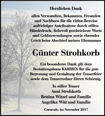 Traueranzeige von Günter Strohkorb von Mitteldeutsche Zeitung Quedlinburg