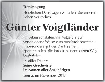 Traueranzeige von Günter Voigtländer von Super Sonntag Merseburg