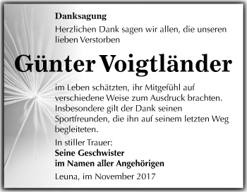 Traueranzeige von Günter Voigtländer von Mitteldeutsche Zeitung Merseburg/Querfurt