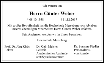 Traueranzeige von Günter Weber von Mitteldeutsche Zeitung Merseburg/Querfurt