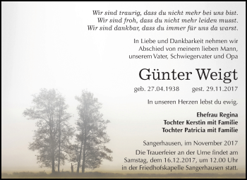 Traueranzeige von Günter Weigt von Mitteldeutsche Zeitung Sangerhausen