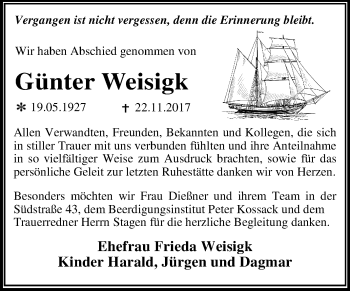 Traueranzeige von Günter Weisigk von Mitteldeutsche Zeitung Dessau-Roßlau