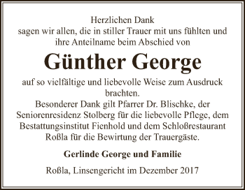 Traueranzeige von Günther George von Super Sonntag SGH Mansf. Land