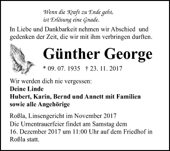 Traueranzeige von Günther George von Mitteldeutsche Zeitung