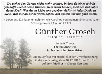 Traueranzeige von Günther Grosch von Mitteldeutsche Zeitung Bernburg