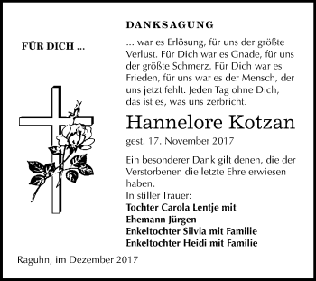 Traueranzeige von Hannelore Kotzan von Mitteldeutsche Zeitung Bitterfeld