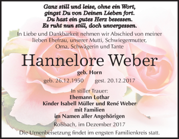 Traueranzeige von Hannelore Weber von Mitteldeutsche Zeitung Merseburg/Querfurt