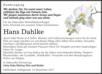 Traueranzeige von Hans Dahlke von Wochenspiegel Mansfelder Land