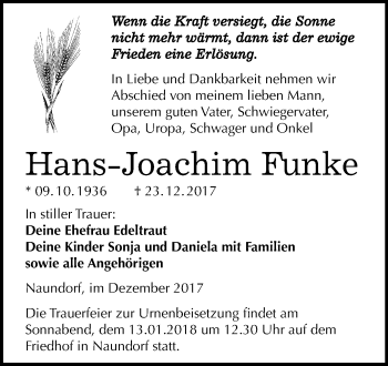Traueranzeige von Hans-Joachim Funke von Mitteldeutsche Zeitung Halle/Saalkreis