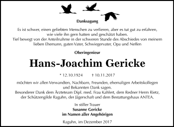 Traueranzeige von Hans-Joachim Gericke von Mitteldeutsche Zeitung Bitterfeld