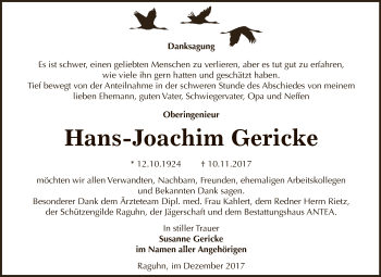 Traueranzeige von Hans-Joachim Gericke von WVG - Wochenspiegel Dessau / Köthen