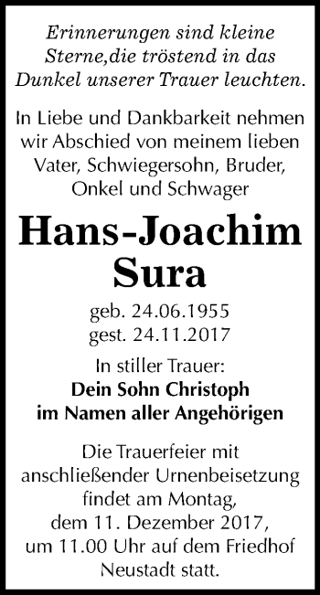 Traueranzeige von Hans-Joachim Sura von Mitteldeutsche Zeitung Halle/Saalkreis