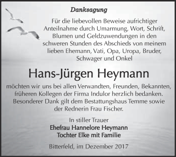 Traueranzeige von Hans-Jürgen Heymann von WVG - Wochenspiegel Bitterfeld