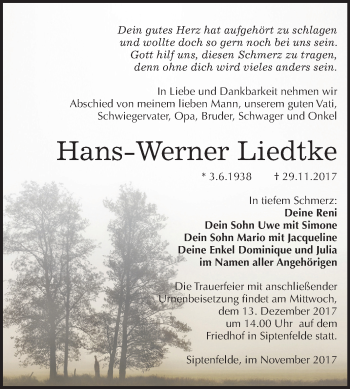Traueranzeige von Hans-Werner Liedtke von Mitteldeutsche Zeitung