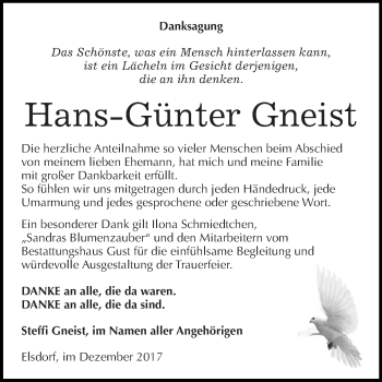 Traueranzeige von Hans Günter Gneist von WVG - Wochenspiegel Dessau / Köthen