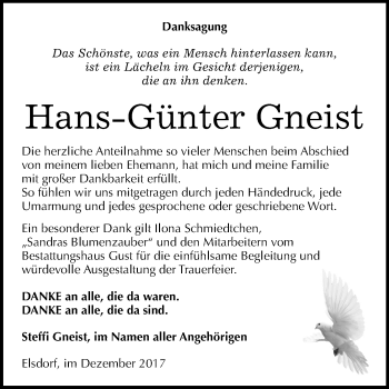 Traueranzeige von Hans Günter Gneist von Mitteldeutsche Zeitung Köthen