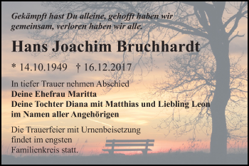 Traueranzeige von Hans Joachim Bruchhard von Mitteldeutsche Zeitung Bitterfeld