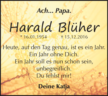Traueranzeige von Harald Blüher von Mitteldeutsche Zeitung