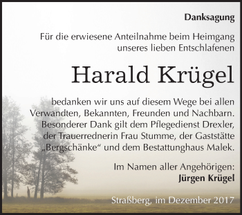 Traueranzeige von Harald Krügel von Mitteldeutsche Zeitung
