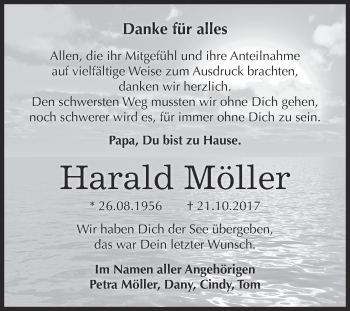 Traueranzeige von Harald Möller von WVG - Wochenspiegel Dessau / Köthen