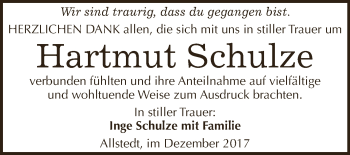 Traueranzeige von Hartmut Schulze von Super Sonntag SGH Mansf. Land