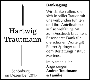 Traueranzeige von Hartwig Trautmann von Mitteldeutsche Zeitung