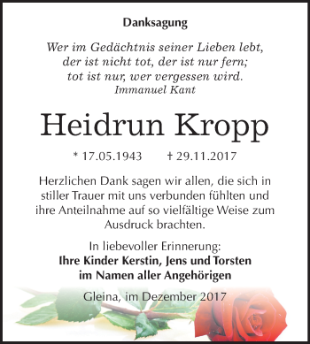 Traueranzeige von Heidrun Kropp von Mitteldeutsche Zeitung