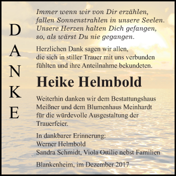 Traueranzeige von Heike Helmbold von Super Sonntag SGH Mansf. Land