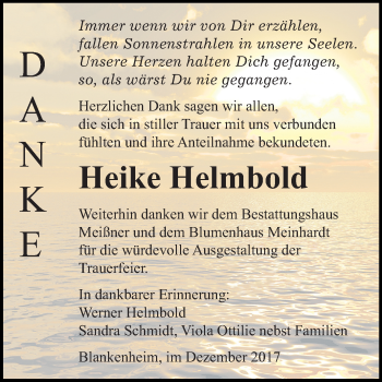 Traueranzeige von Heike Helmbold von Mitteldeutsche Zeitung Sangerhausen