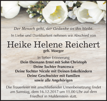 Traueranzeige von Heike Helene Reichert von Mitteldeutsche Zeitung Bitterfeld