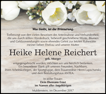 Traueranzeige von Heike Helene Reichert von Mitteldeutsche Zeitung Bitterfeld