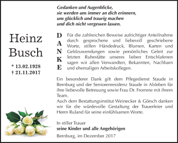 Traueranzeige von Heinz Busch von Mitteldeutsche Zeitung Bernburg