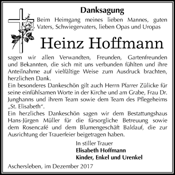 Traueranzeige von Heinz Hoffmann von Mitteldeutsche Zeitung Aschersleben