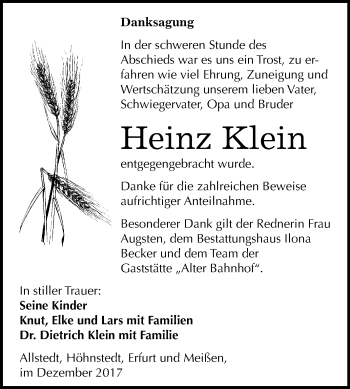 Traueranzeige von Heinz Klein von Mitteldeutsche Zeitung