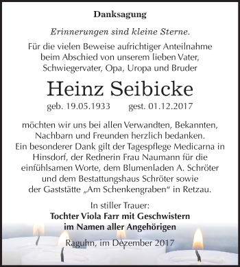 Traueranzeige von Heinz Seibicke von Mitteldeutsche Zeitung Bitterfeld