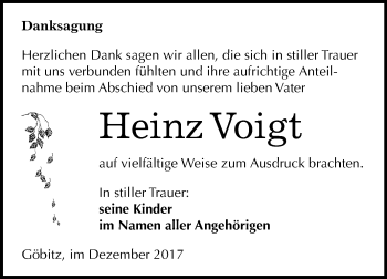 Traueranzeige von Heinz Voigt von Mitteldeutsche Zeitung