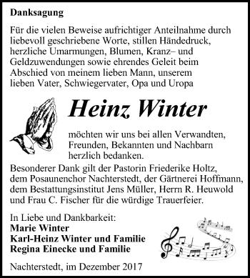 Traueranzeige von Heinz Winter von Mitteldeutsche Zeitung Aschersleben