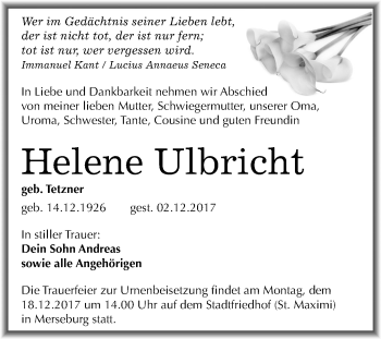 Traueranzeige von Helene Ulbricht von Mitteldeutsche Zeitung
