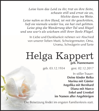Traueranzeige von Helga Kappert von WVG - Wochenspiegel Wittenberg
