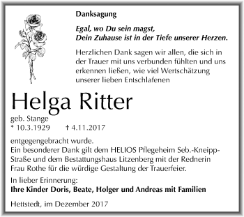 Traueranzeige von Helga Ritter von Mitteldeutsche Zeitung