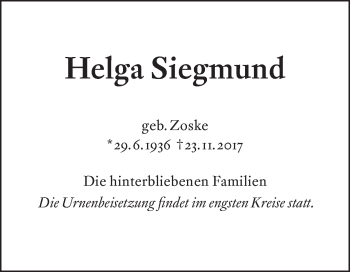 Traueranzeige von Helga Siegmund von Super Sonntag Merseburg