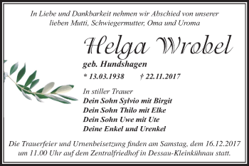 Traueranzeige von Helga Wrobel von Mitteldeutsche Zeitung