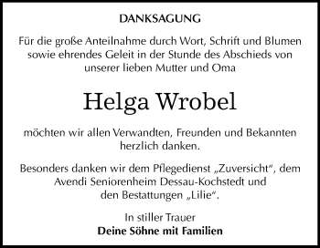 Traueranzeige von Helga Wrobel von Mitteldeutsche Zeitung Dessau-Roßlau