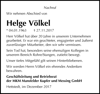 Traueranzeige von Helge Völkel von Mitteldeutsche Zeitung