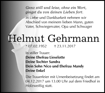 Traueranzeige von Helmut Gehrmann von Mitteldeutsche Zeitung Bitterfeld