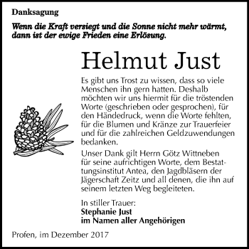 Traueranzeige von Helmut Just von Mitteldeutsche Zeitung